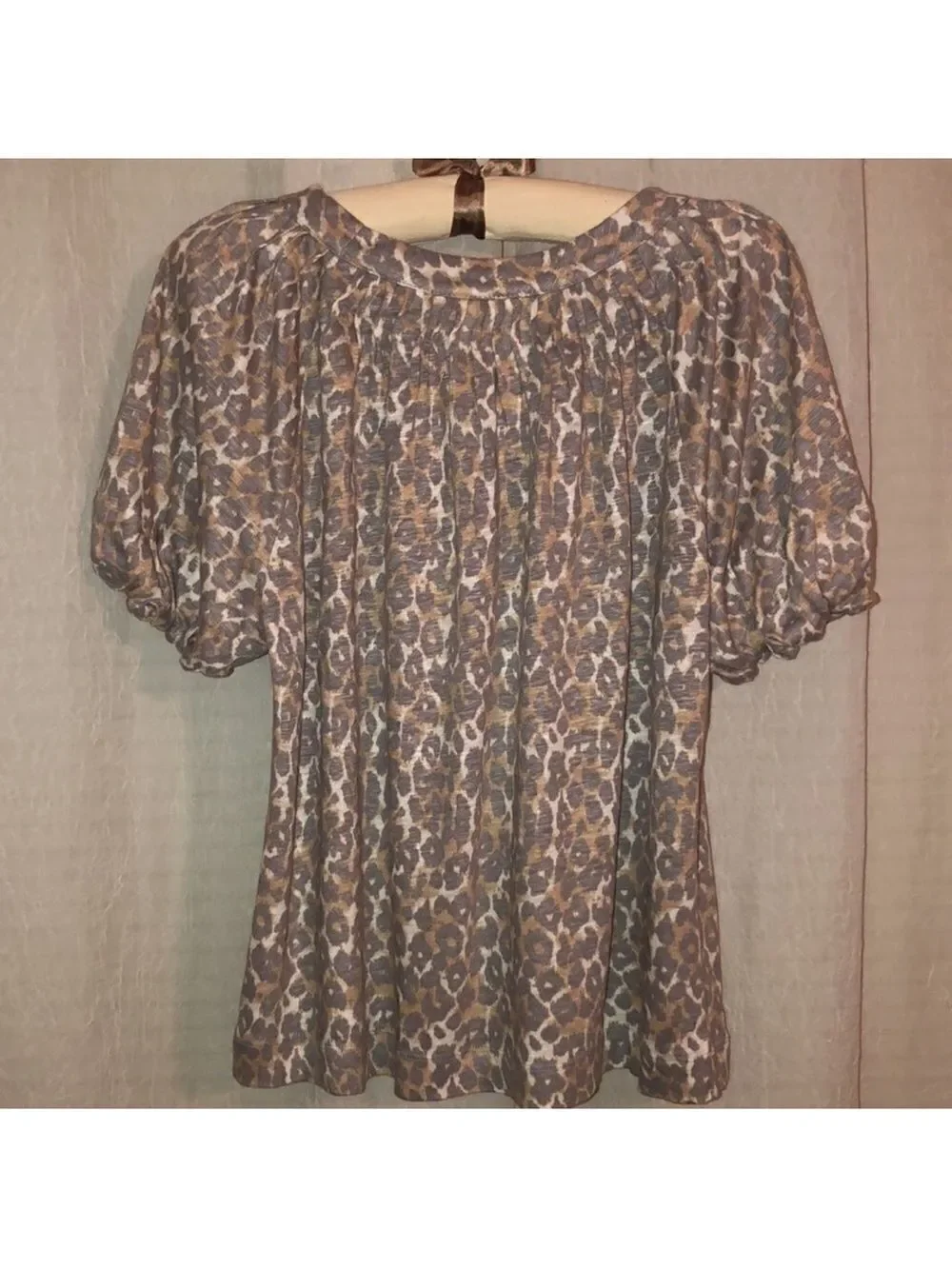 Anthropologie S Maeve Linen Puff Sleeve Leopard Top